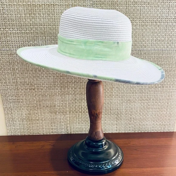 🌟HP🌟NWOT White & Lime Green Paper Straw Hat UPF 50+ by Sun N Sand Adjustable - Picture 5 of 9